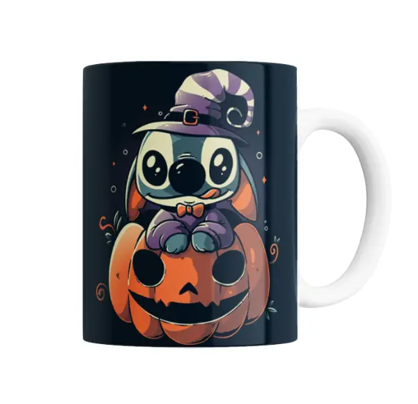 Taza de Cerámica Stitch Halloween Bruja Calabaza