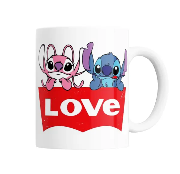 Taza de Cerámica Stitch y Angel Love
