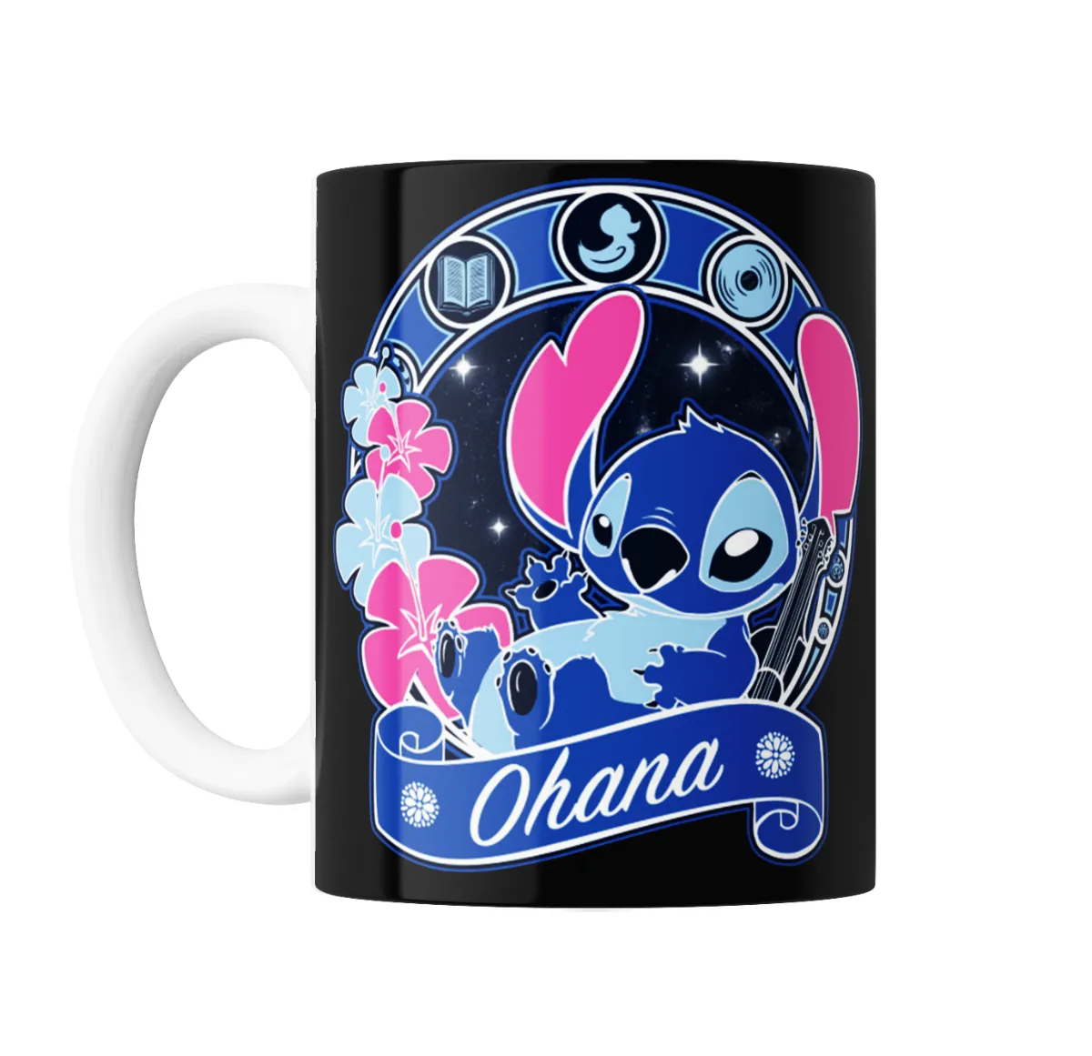 Taza de Cerámica Stitch Ohana Flores y Guitarra - vista 2