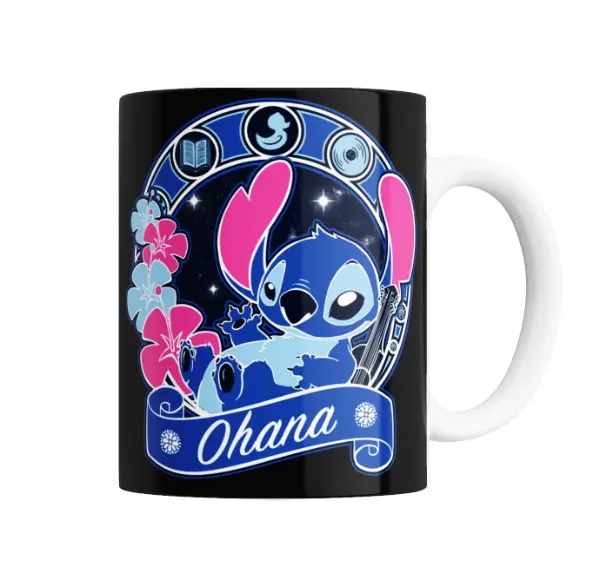 Taza de Cerámica Stitch Ohana Flores y Guitarra