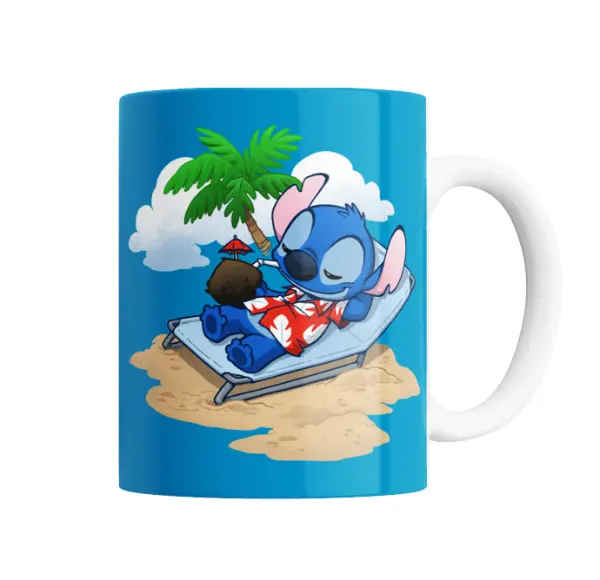 Taza de Cerámica Stitch Tomando Sol en la Playa