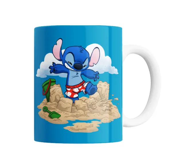 Taza de Cerámica Stitch en la Playa Castillos de Arena