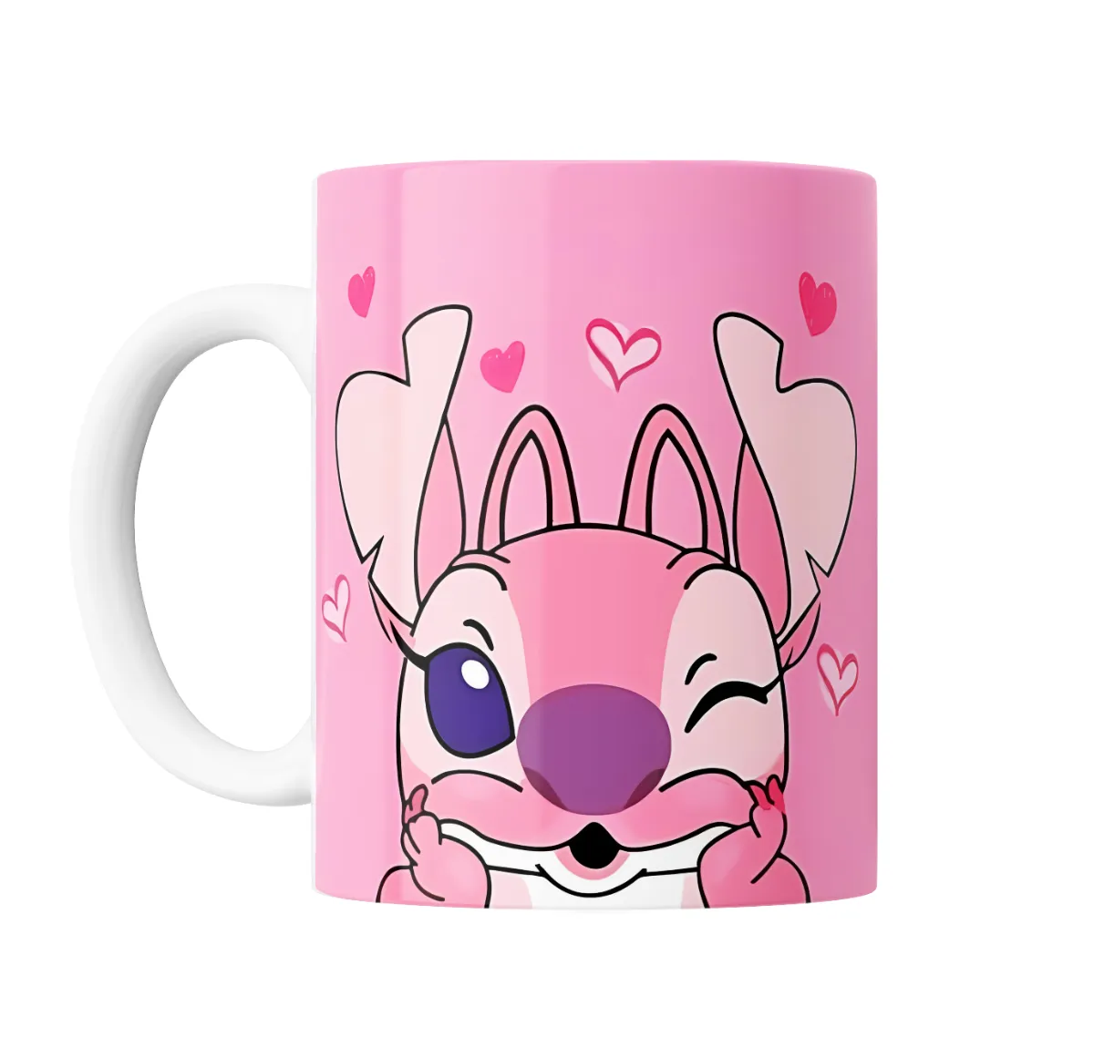 Taza de Cerámica Stitch Angel Guiño Corazones - vista 2