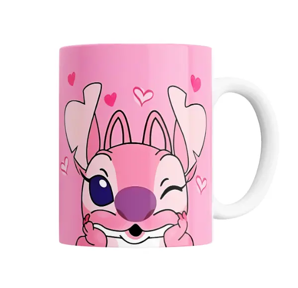 Taza de Cerámica Stitch Angel Guiño Corazones