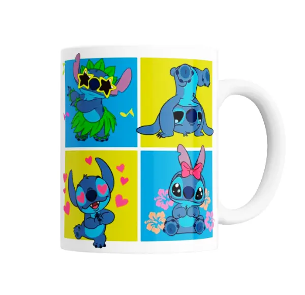 Taza de Cerámica Stitch Cuatro Poses Verano Hawaii