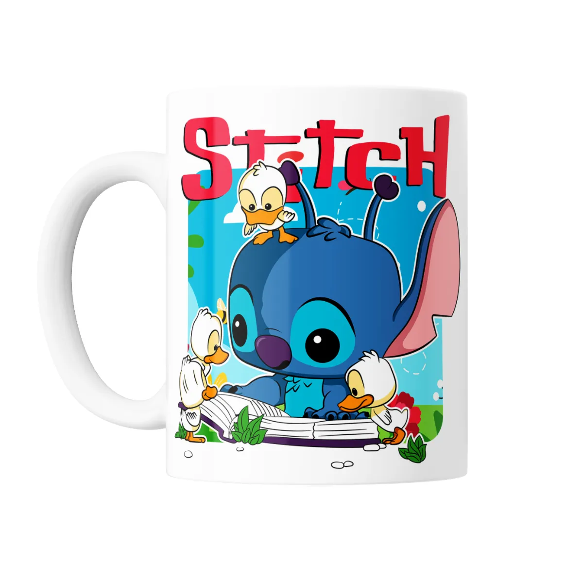 Taza de Cerámica Stitch leyendo cuento con patitos - vista 2