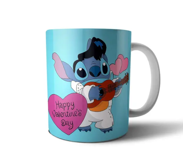 Taza de Cerámica Stitch Elvis Happy Valentine's Day