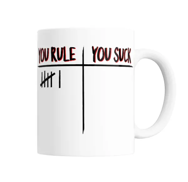 Taza de Cerámica Stranger Things You Rule You Suck Marcas de Conteo