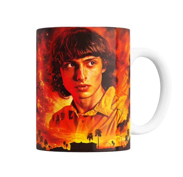 Taza de Cerámica Stranger Things Retrato Fuego y Palmeras