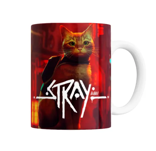 Taza de Cerámica Stray Gato Naranja Neón