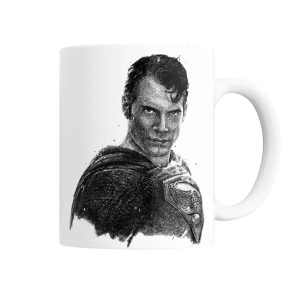Taza de Cerámica Superman Retrato Dibujo Blanco y Negro