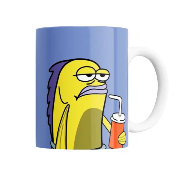 Taza de Cerámica Bob Esponja Pez Amarillo con Gaseosa