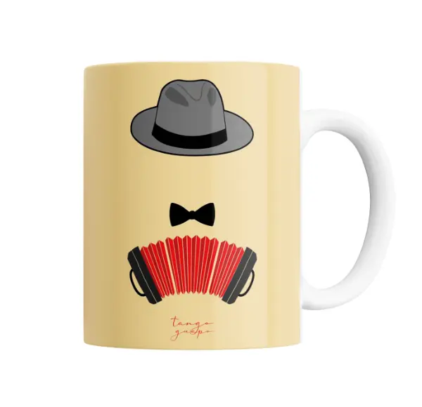 Taza de Cerámica Tango Guapo Sombrero Moño y Bandoneón