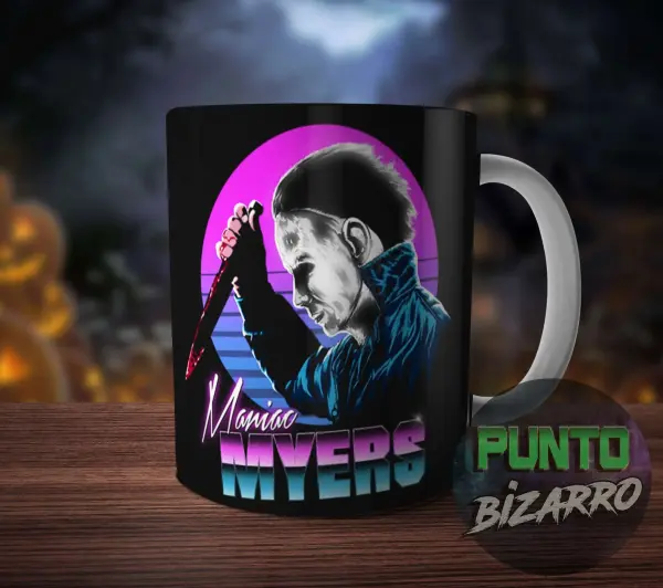 Taza de Cerámica Halloween Maniac Myers Retro Cuchillo