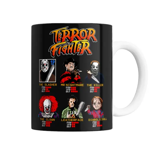 Taza de Cerámica Terror Fighter Villanos de Terror Estilo Street Fighter