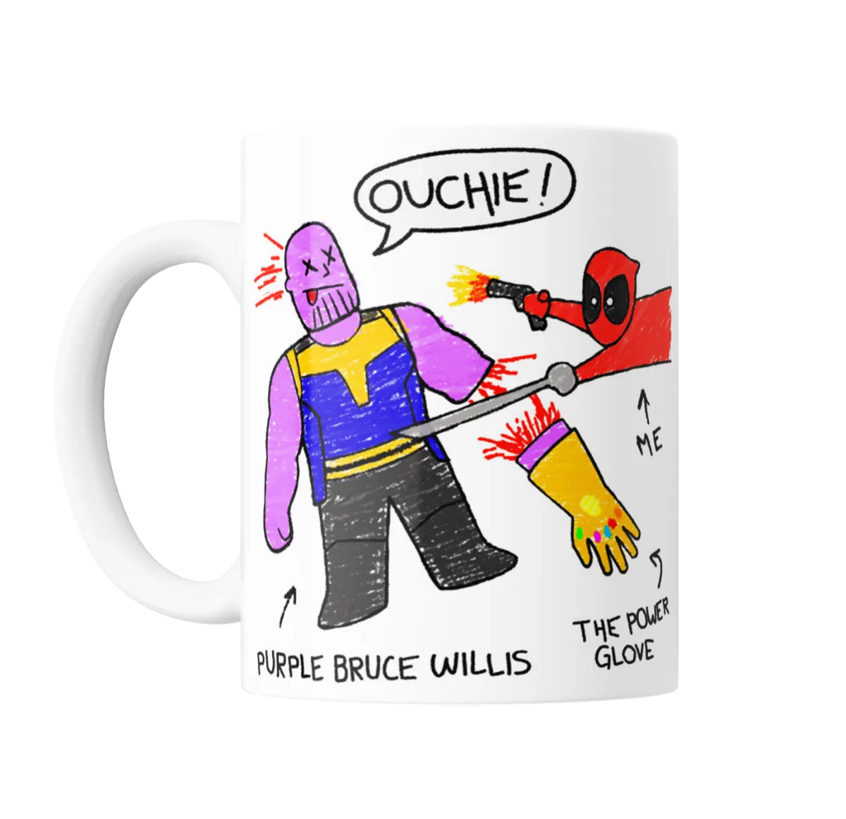 Taza de Cerámica Thanos Purple Bruce Willis vs Deadpool - vista 2