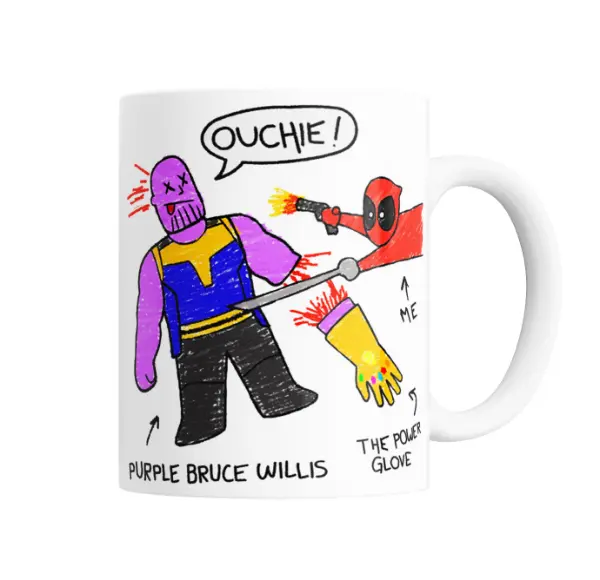 Taza de Cerámica Thanos Purple Bruce Willis vs Deadpool