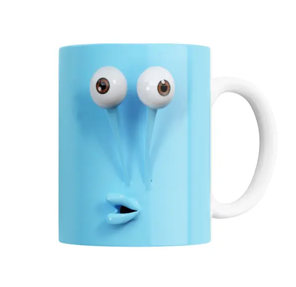 Taza de Cerámica Bob Esponja Cara Azul Ojos Saltones