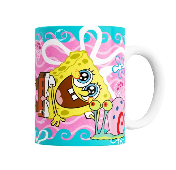 Taza de Cerámica Bob Esponja y Gary con cara de sorpresa