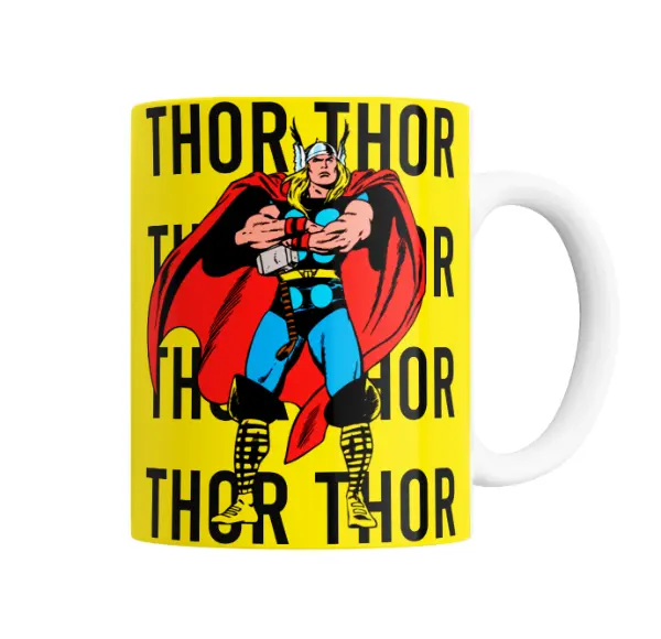 Taza de Cerámica Thor Marvel Clásico Cómic Amarillo