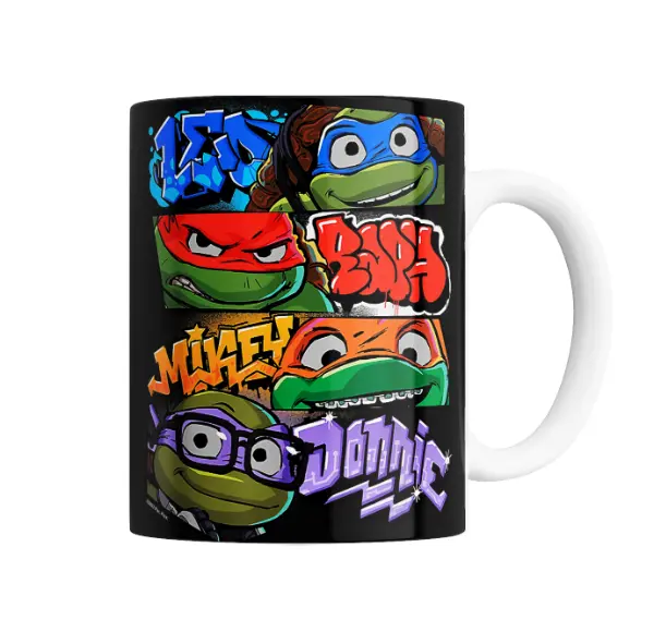 Taza de Cerámica Tortugas Ninja Mutant Mayhem Leo Raph Mikey Donnie