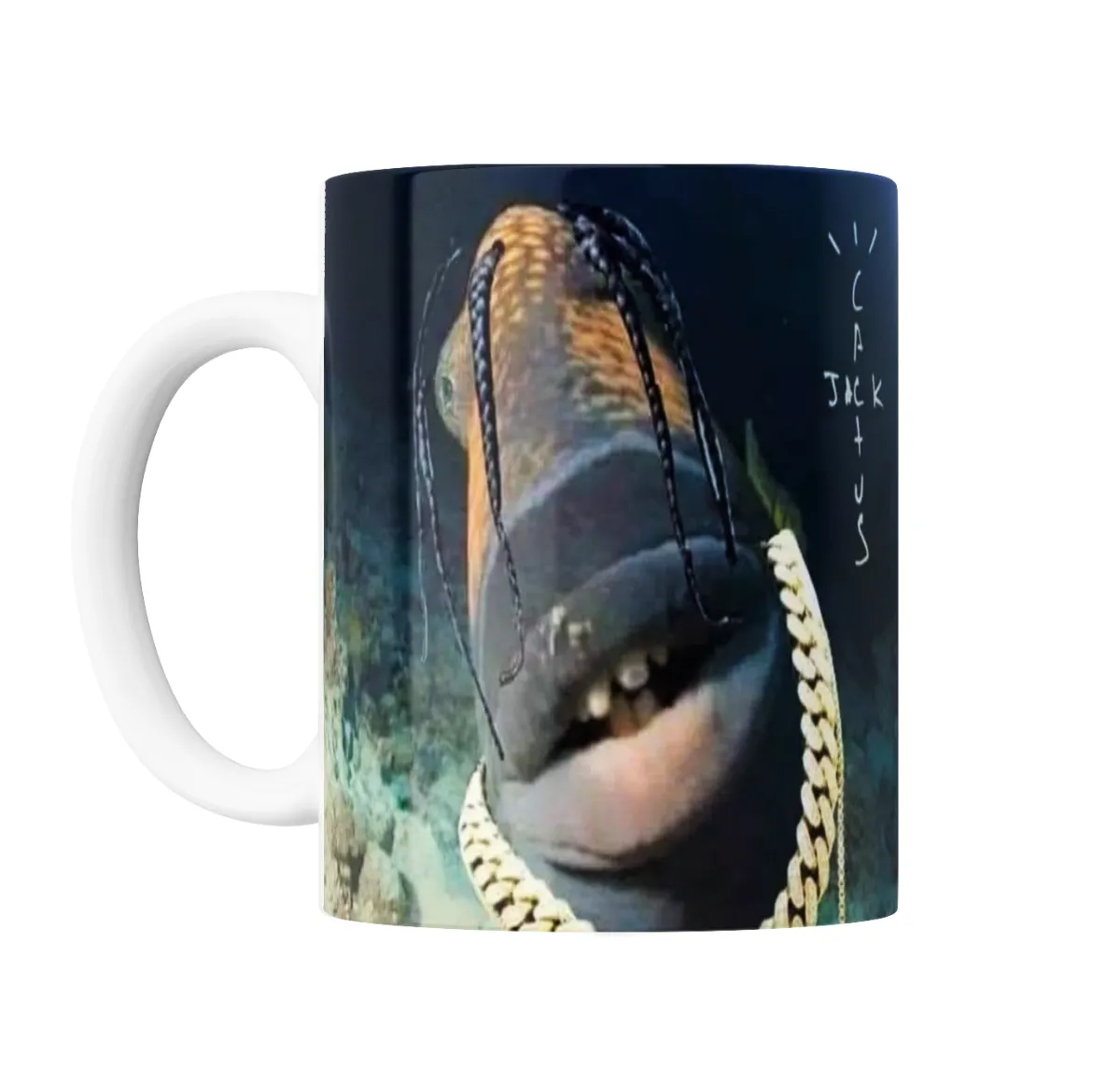 Taza de Cerámica Travis Scott Pez con Trenzas y Cadena - vista 2