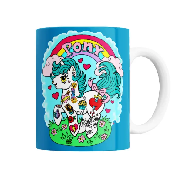 Taza de Cerámica Unicornio Pony Tatuado Arcoíris