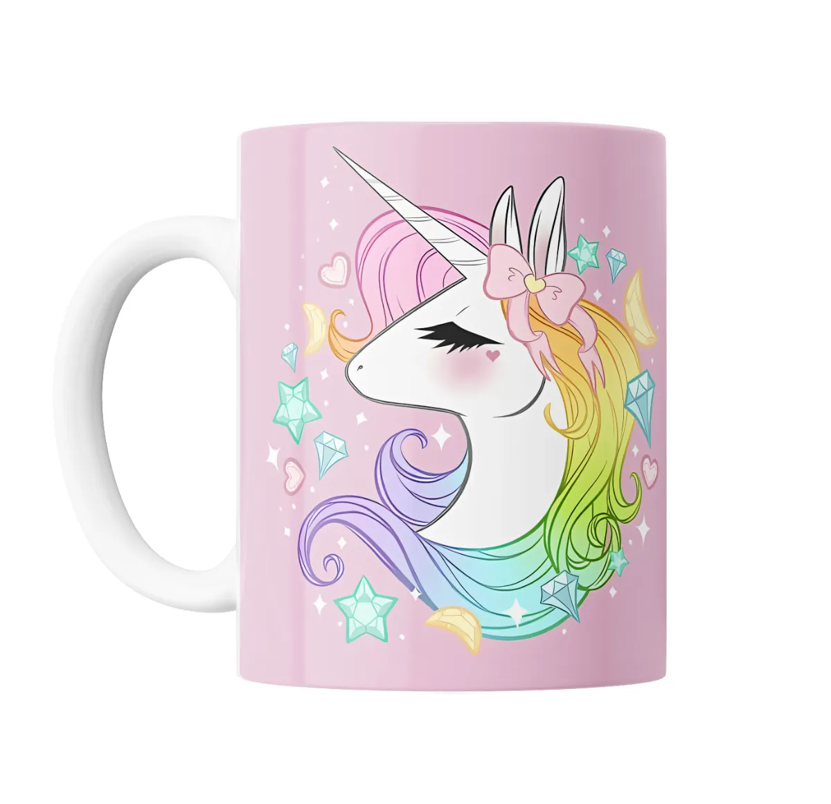 Taza de Cerámica Unicornio Kawaii Pastel con Moño y Diamantes - vista 2
