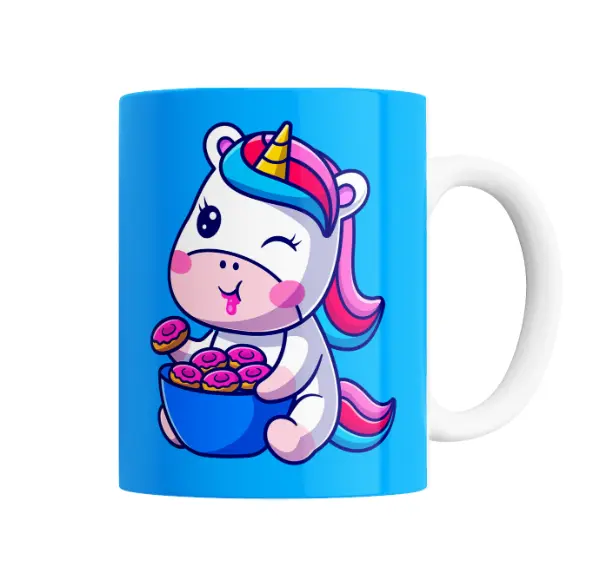 Taza de Cerámica Unicornio Kawaii Comiendo Donas