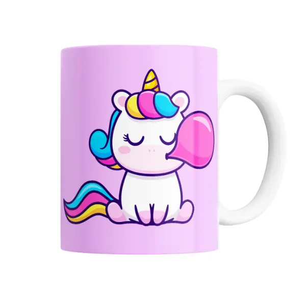 Taza de Cerámica Unicornio Kawaii Burbuja de Chicle