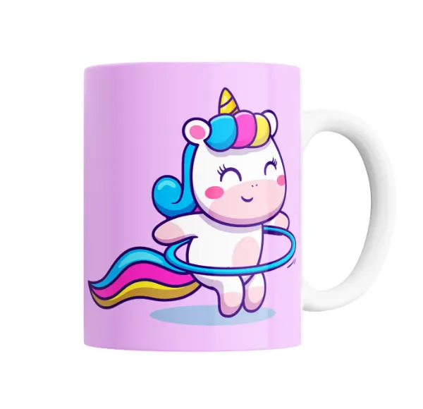 Taza de Cerámica Unicorno Kawaii con Aro Hula Hula