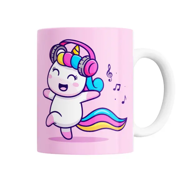 Taza de Cerámica Unicornio Bailando con Auriculares