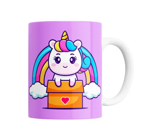 Taza de Cerámica Unicornio Kawaii con Arcoíris y Caja de Regalo