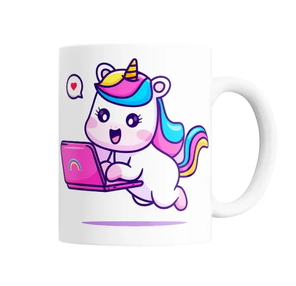 Taza de Cerámica Unicornio Kawaii con Laptop