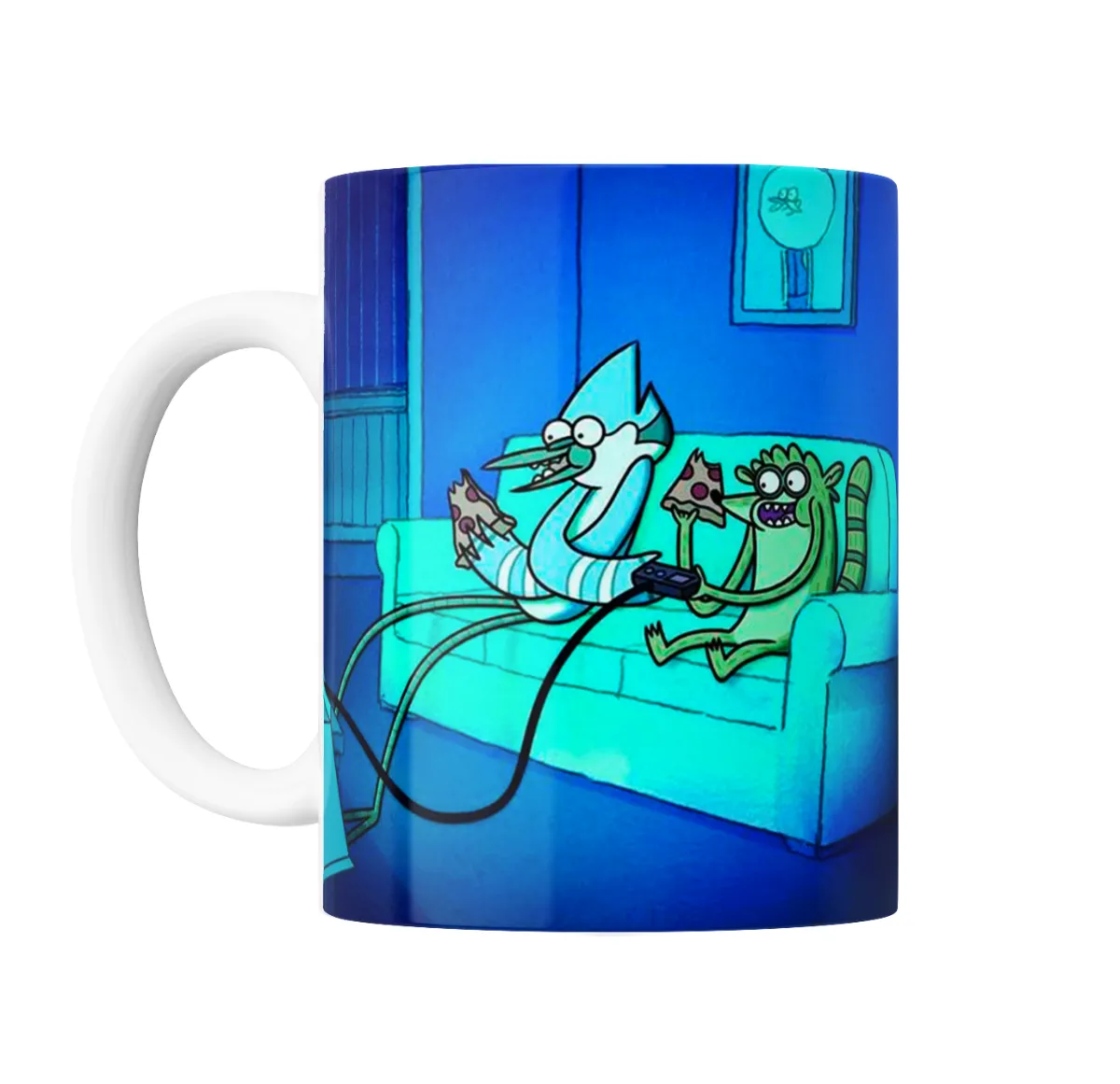 Taza de Cerámica Un Show Más Mordecai y Rigby con Pizza y Videojuegos - vista 2