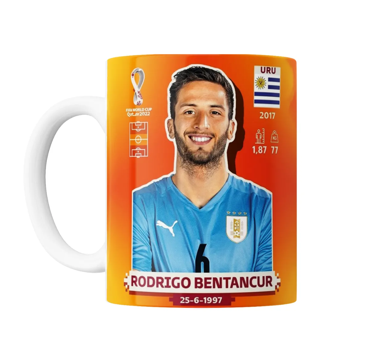 Taza de Cerámica Uruguay Rodrigo Bentancur Figurita Mundial Qatar 2022 - vista 2