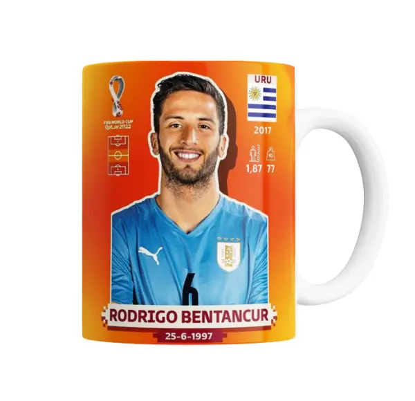 Taza de Cerámica Uruguay Rodrigo Bentancur Figurita Mundial Qatar 2022