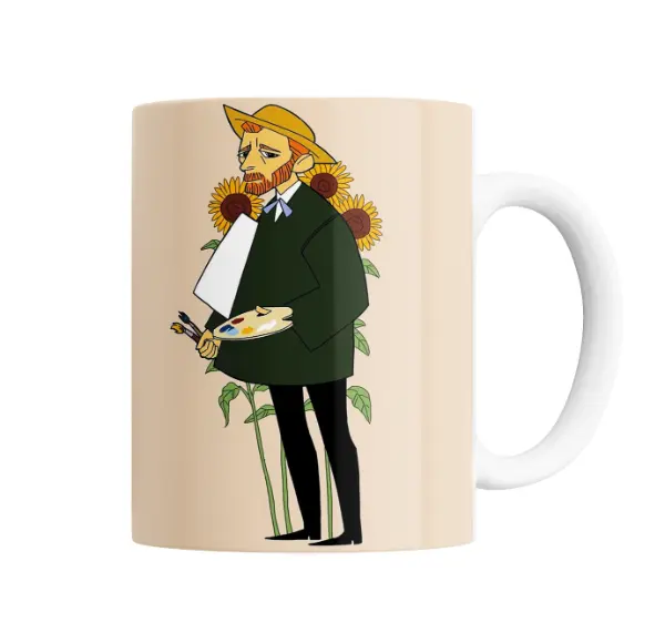 Taza de Cerámica Van Gogh Autorretrato con Girasoles