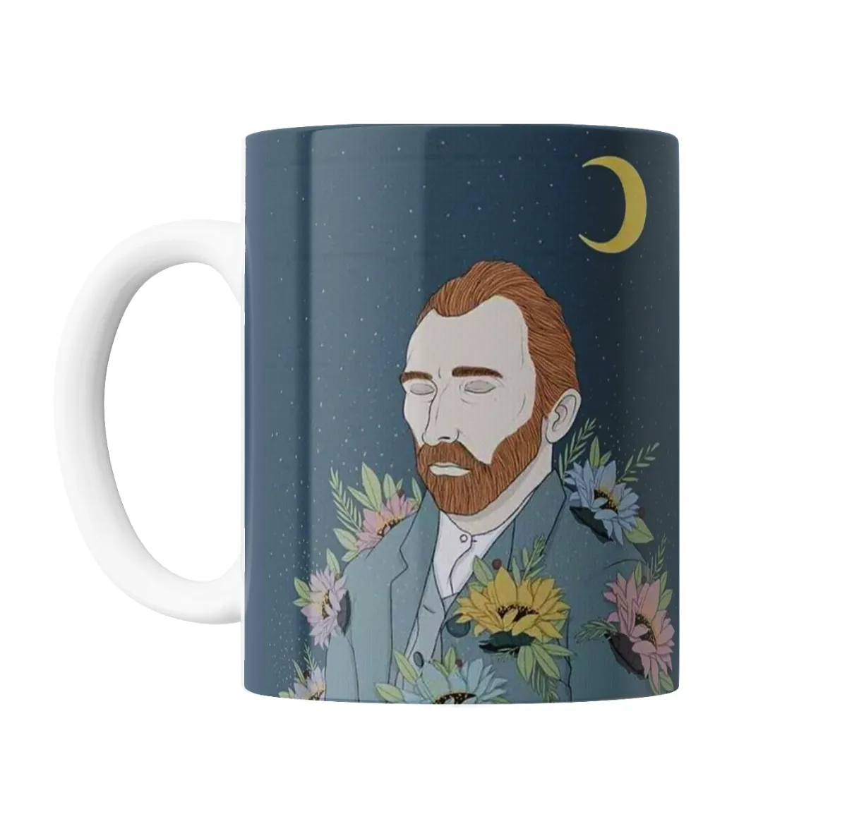 Taza de Cerámica Van Gogh Noche Estrellada con Flores - vista 2