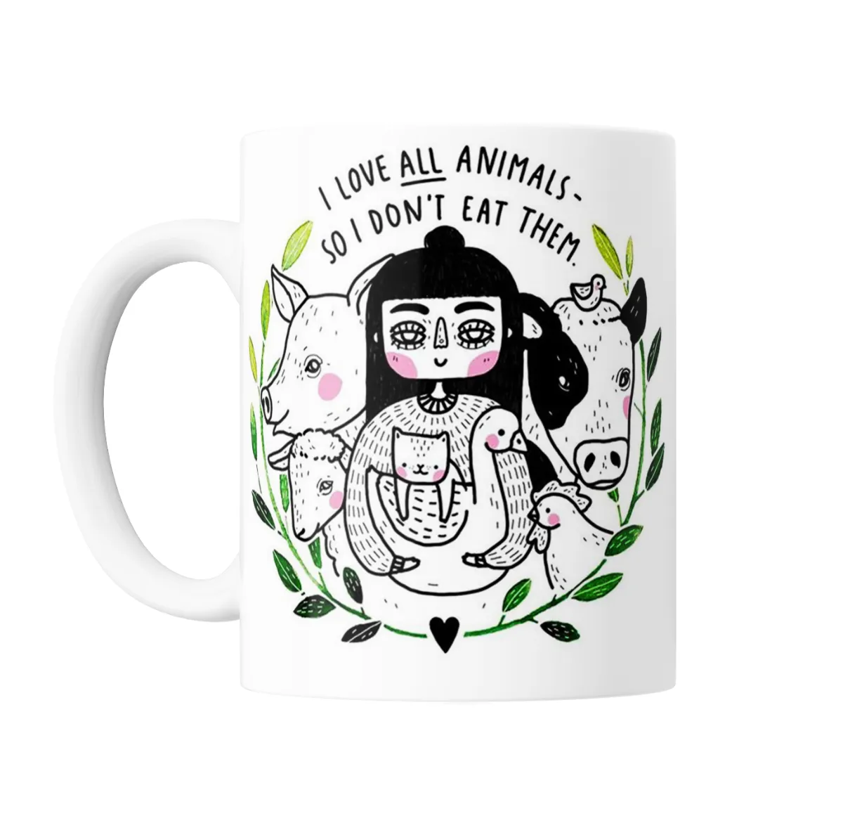 Taza de Cerámica Vegan Chica con Animales I Love All Animals - vista 2