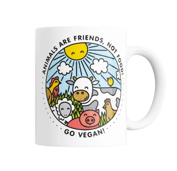 Taza de Cerámica Animals Are Friends Not Food Go Vegan