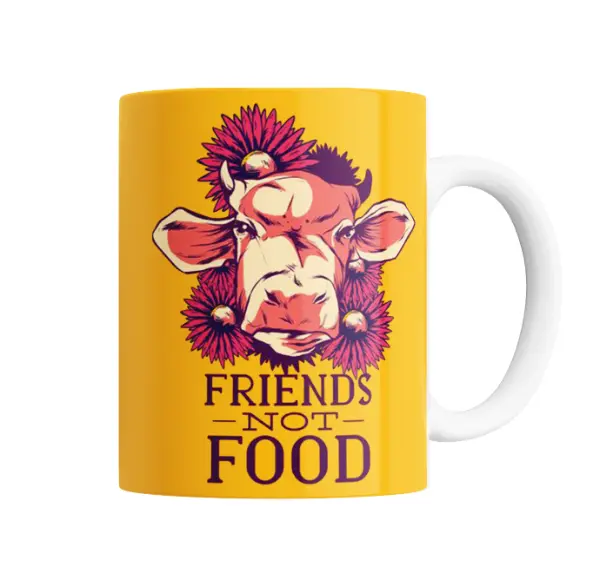 Taza de Cerámica Vegan Friends Not Food Vaca con Flores