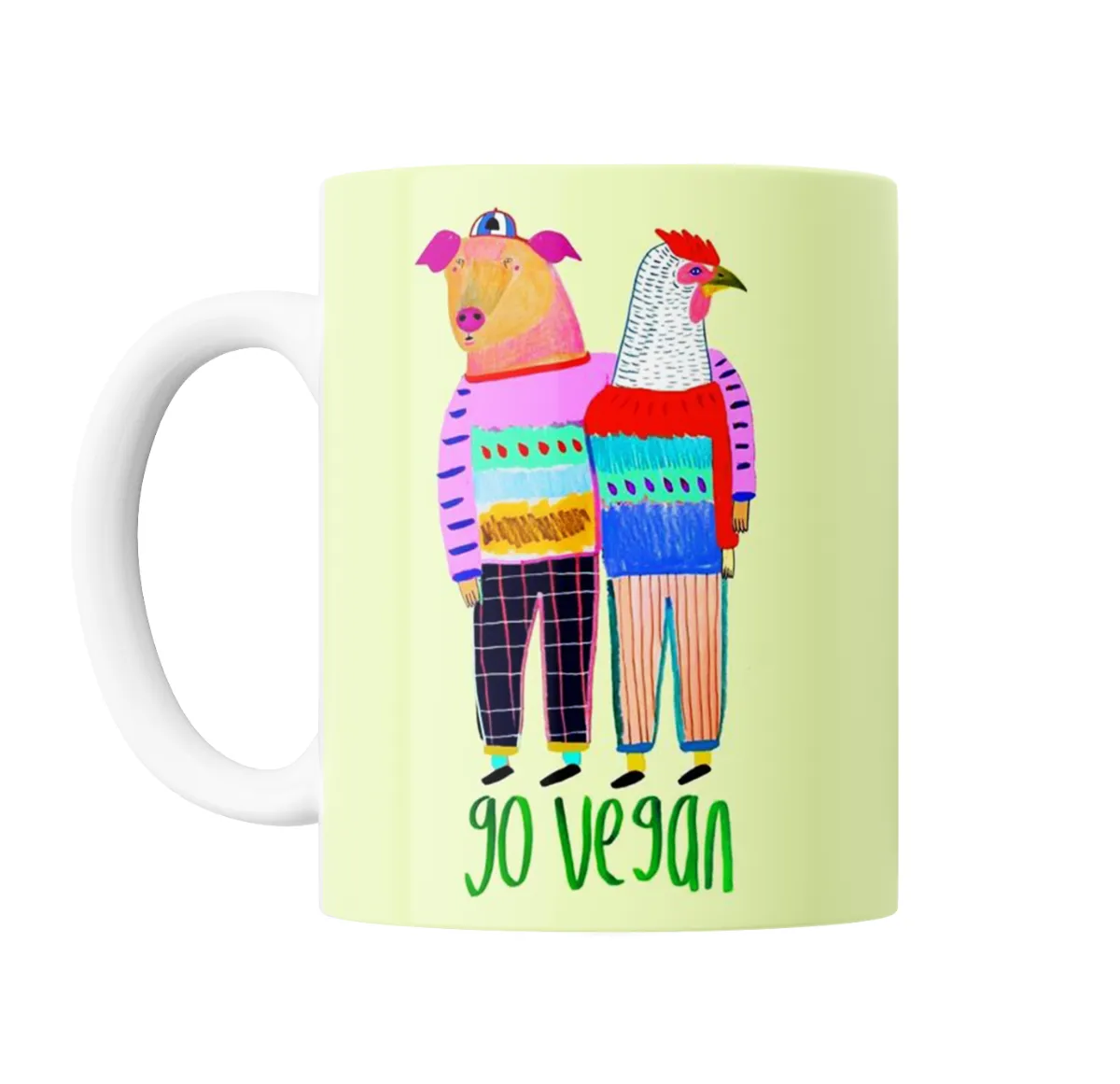 Taza de Cerámica Go Vegan Cerdo y Gallina con Sweaters - vista 2