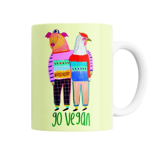 Taza de Cerámica Go Vegan Cerdo y Gallina con Sweaters