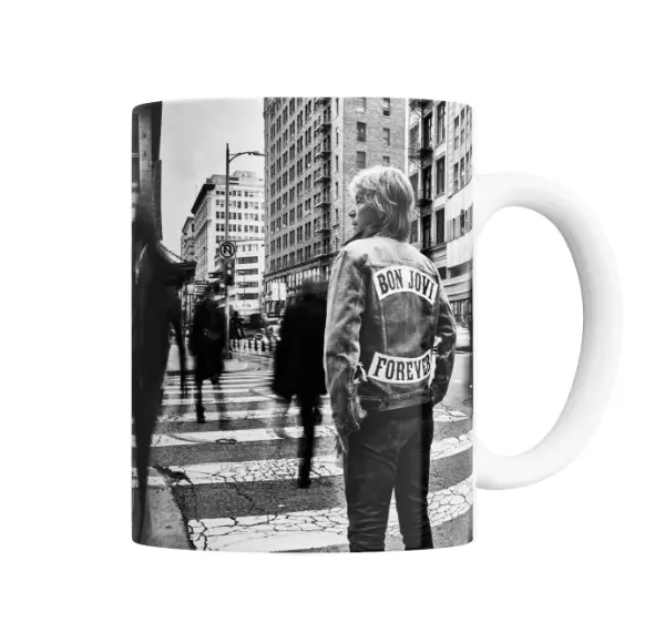 Taza de Cerámica Bon Jovi Forever Campera Denim Blanco y Negro