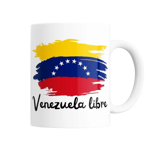 Taza de Cerámica Venezuela Libre Bandera Pincelada