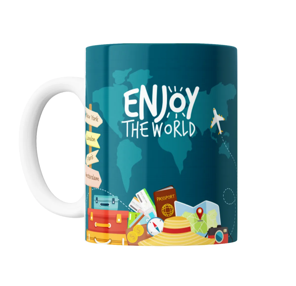 Taza de Cerámica Viajes Enjoy the World New York London Paris - vista 2