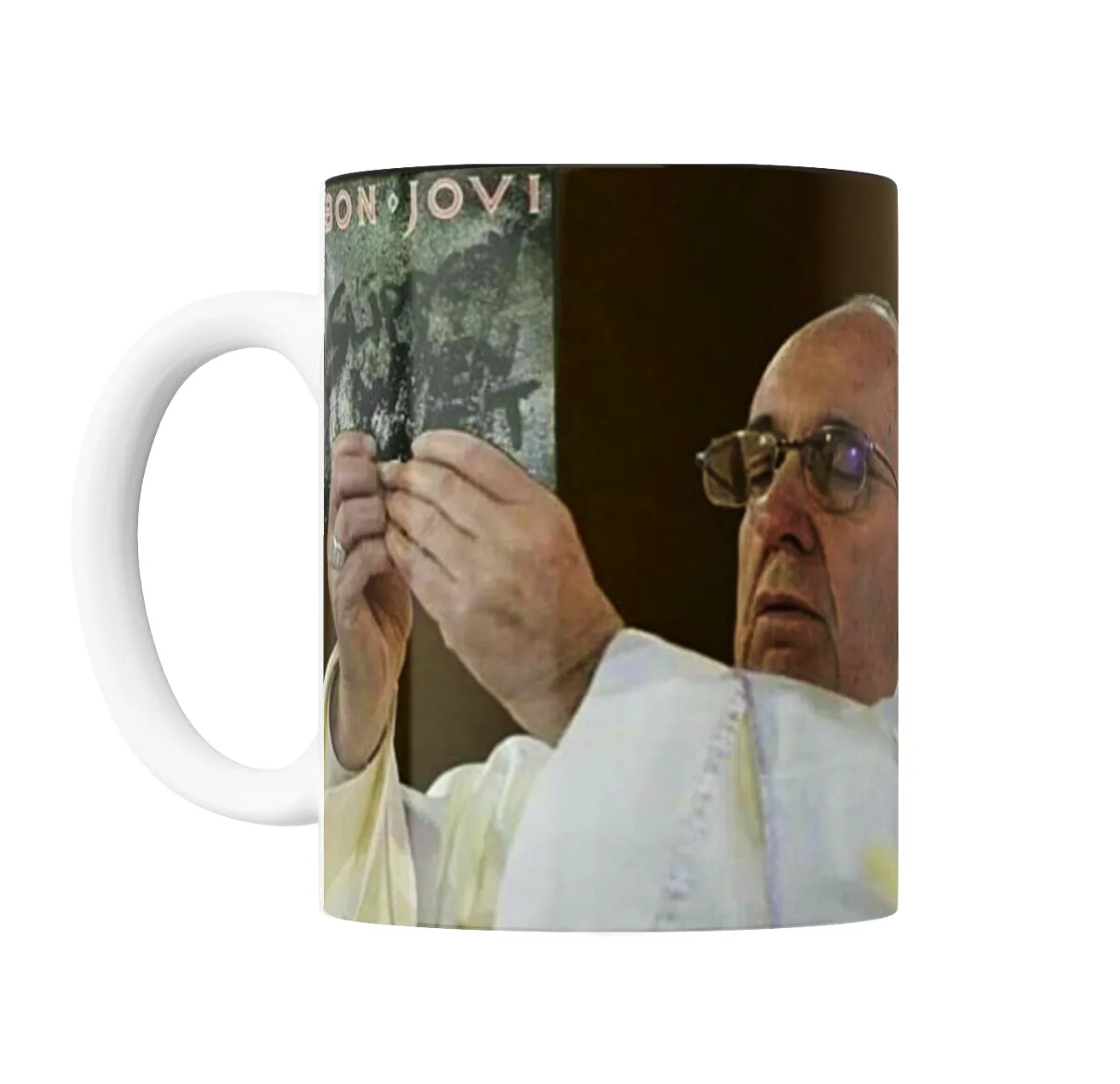 Taza de Cerámica Bon Jovi Hombre de Sotana Blanca con Disco - vista 2