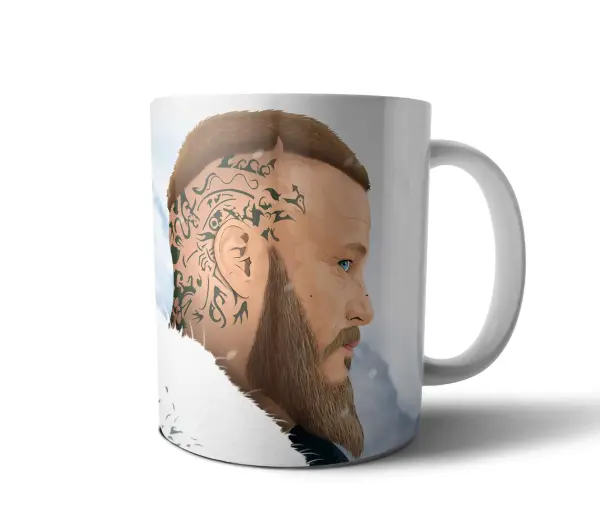 Taza de Cerámica Vikingos Ragnar Lothbrok de perfil