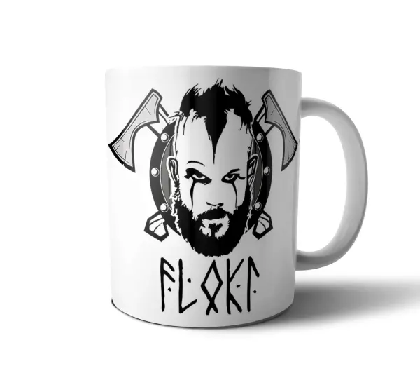 Taza de Cerámica Vikingos Floki Hachas y Runas